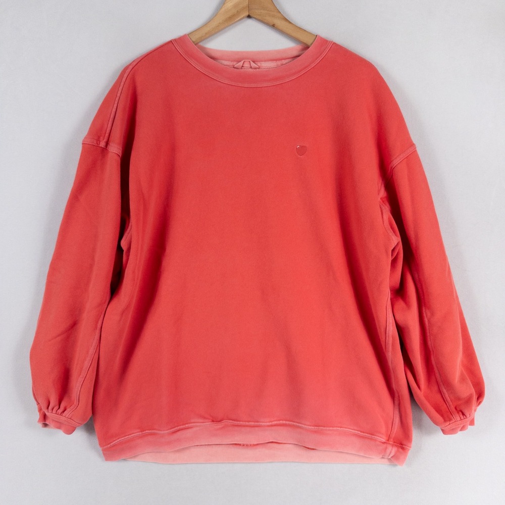 Aerie Womens Sweatshirt Small Coral Pink Heart Oversized Crewneck Pullover